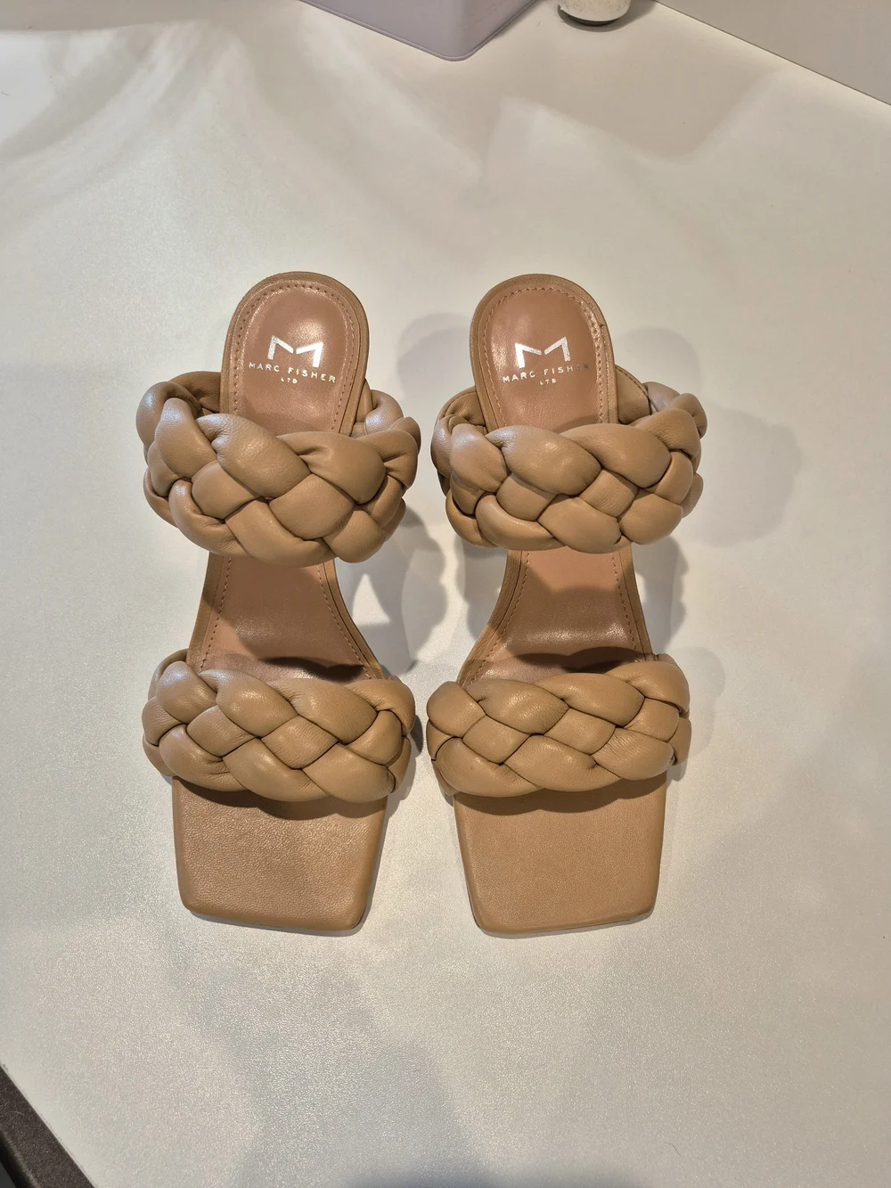 Marc Fisher LTD Braided Cognac Block Heel Sandals Heels - Picture 2 of 7